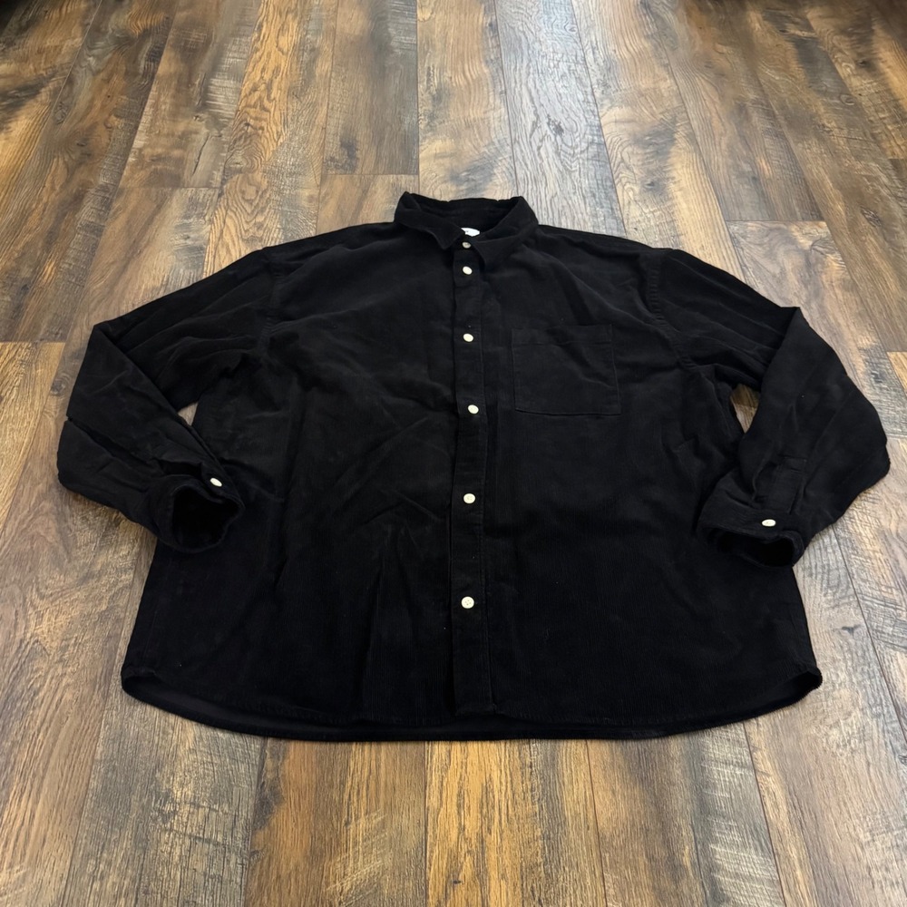 HM Relaxed Fit Corduroy Shirt Mens XXL Black Long Sleeve Button Down Cotton
